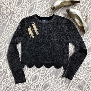 *SOLD* Zara Scalloped Sparkling Cropped Sweater
